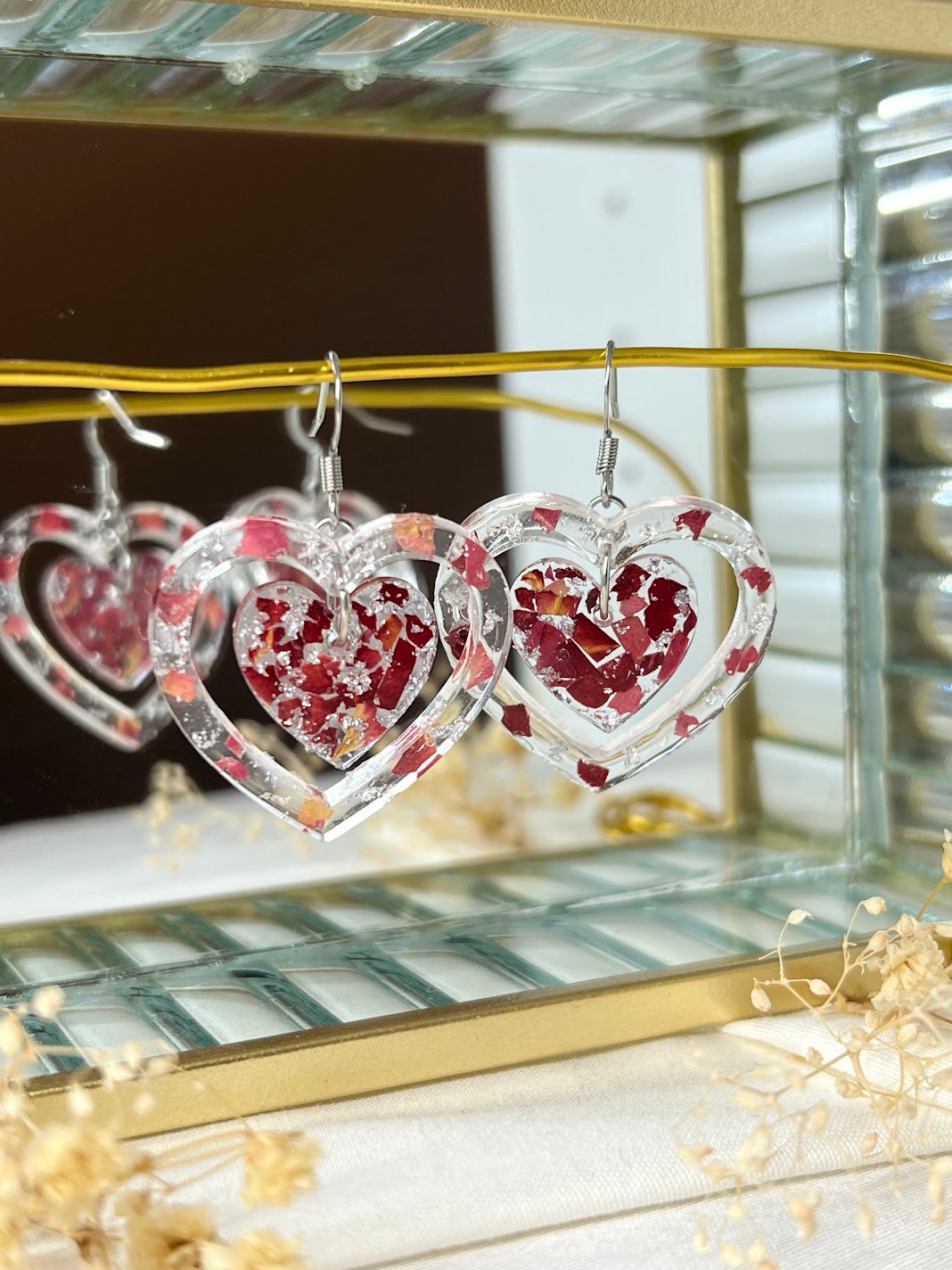 Pendientes de Pétalos de Rosa Corazón