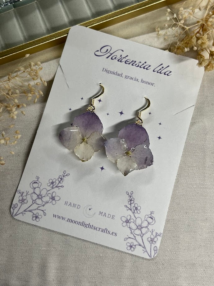 Pendientes de Hortensia Lila