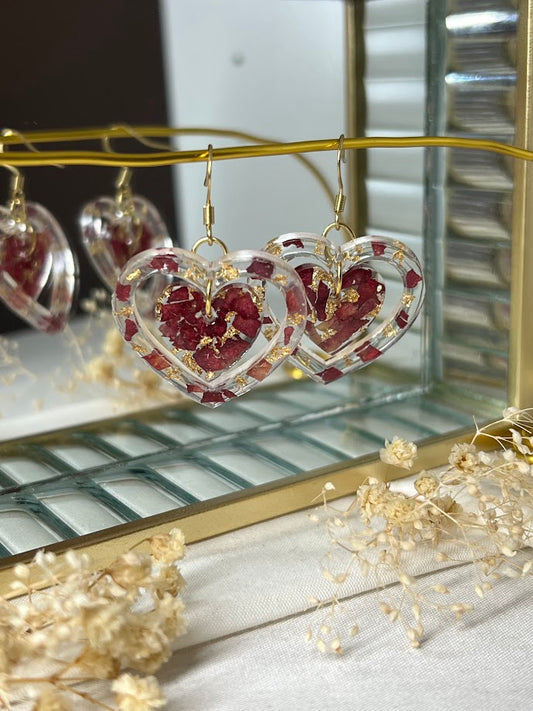 Pendientes de Pétalos de Rosa Corazón